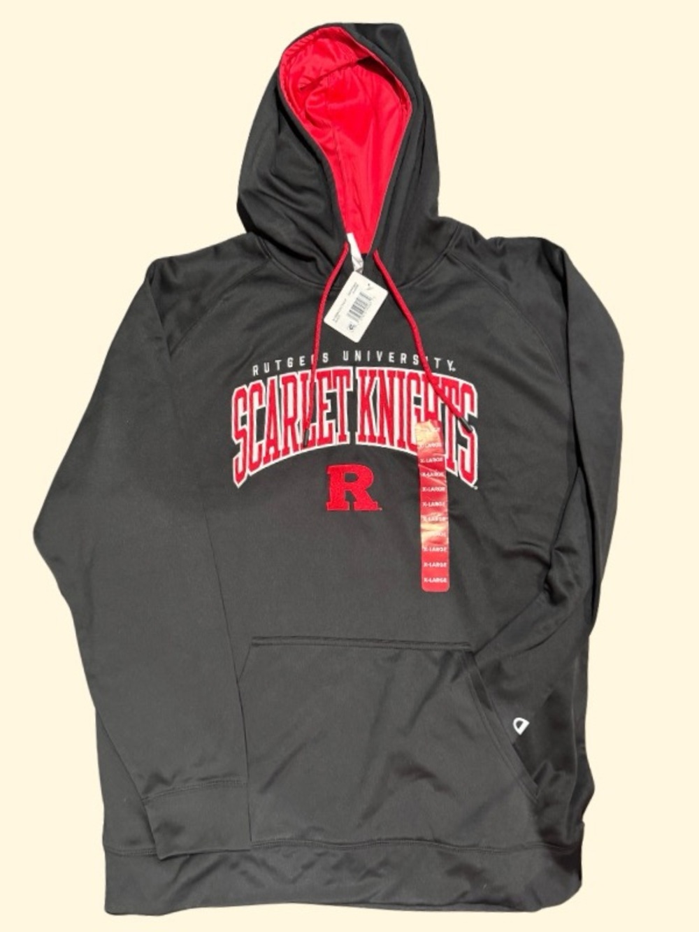 Champion XL Athletic Black Hoodie with Red Hood Lining